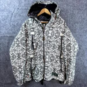 Grenade Fatigue Project Ski Jacket M White Black Hood Sketch Graffiti Snowboard